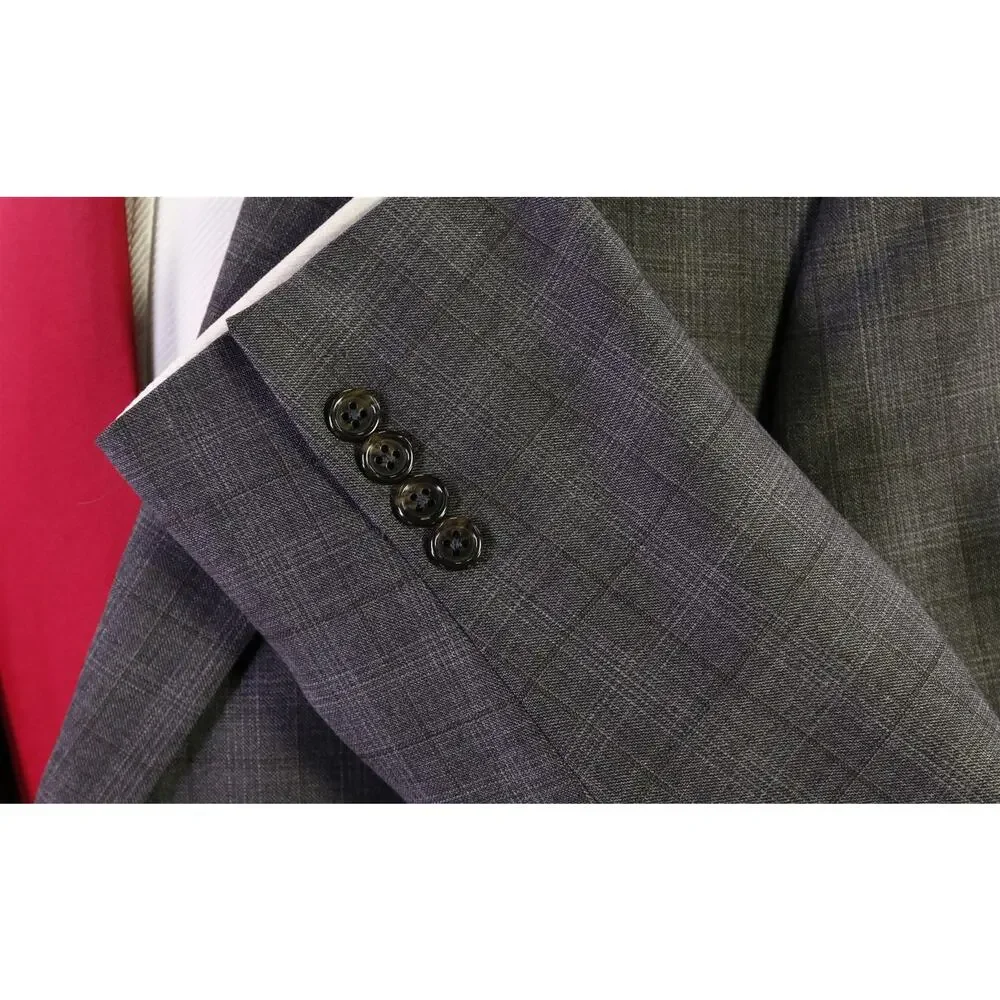 Hart Schaffner Marx Very Recent Gray Windowpane Plaid 2-Btn Wool Suit 44L